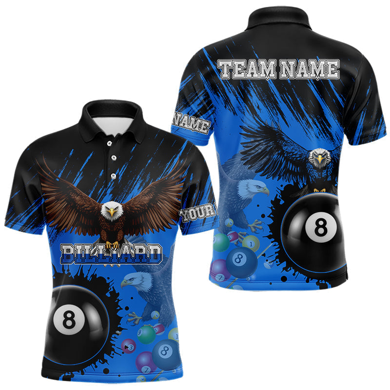 Blisscorners Personalized Eagle 8 Ball Pool Billiard Shirt For Men, Billiard Jerseys Team Polo & 1/4 Zip|Blue