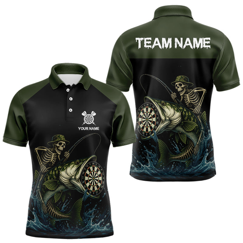Blisscorners Darts Custom Funny Skeleton Fishing Dart Shirt With Pocket For Men Dart Team Jersey