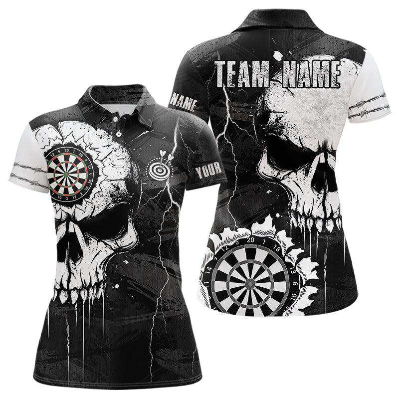 Blisscorners Darts Custom Black And White Grunge Skull Dart Shirts For Men | Team Darts Jerseys - Polo & Quarter Zip
