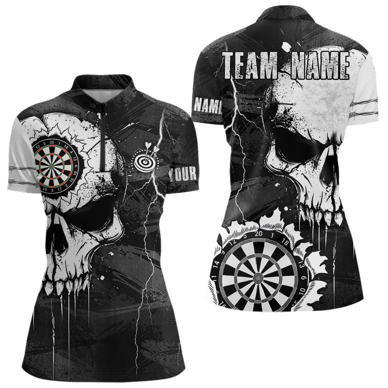 Blisscorners Darts Custom Black And White Grunge Skull Dart Shirts For Men | Team Darts Jerseys - Polo & Quarter Zip