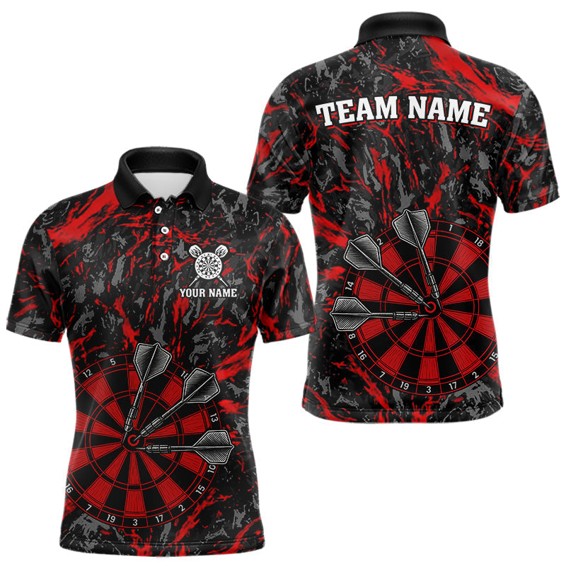 Blisscorners Custom Black And Red Grunge Camo Dart Shirts For Men, Camouflage Dart Team Jersey Polo & 1/4 Zip