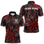 Blisscorners Custom Black And Red Grunge Camo Dart Shirts For Men, Camouflage Dart Team Jersey Polo & 1/4 Zip