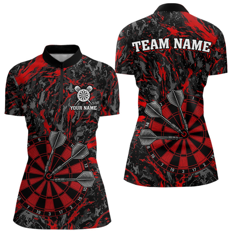 Blisscorners Custom Black And Red Grunge Camo Dart Shirts For Men, Camouflage Dart Team Jersey Polo & 1/4 Zip
