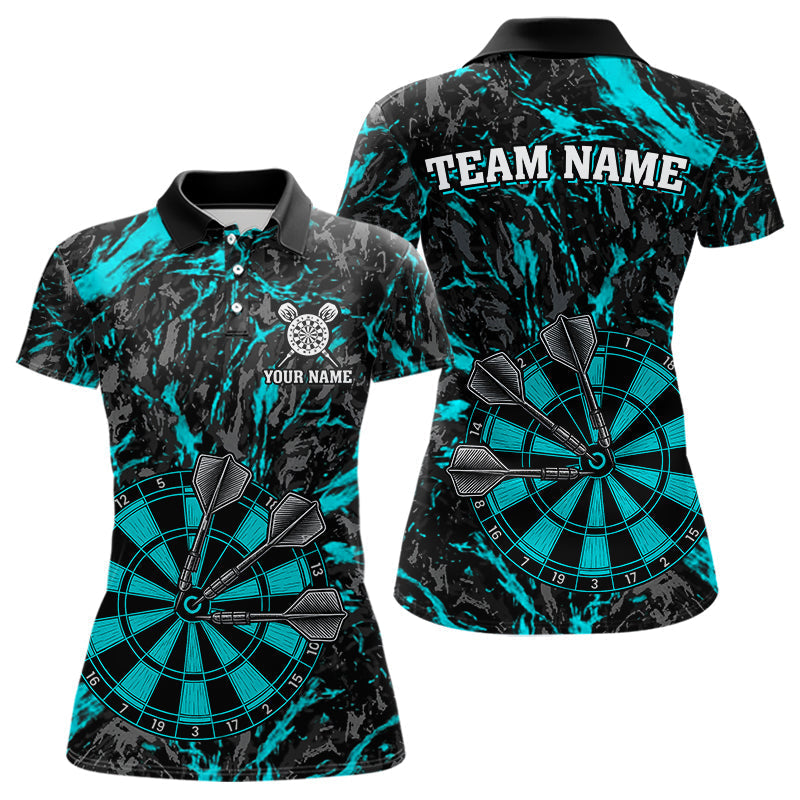 Blisscorners Custom Black And Blue Grunge Camo Dart Shirts For Men, Camouflage Dart Team Jersey Polo & 1/4 Zip