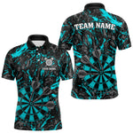 Blisscorners Custom Black And Blue Grunge Camo Dart Shirts For Men, Camouflage Dart Team Jersey Polo & 1/4 Zip