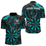Blisscorners Custom Black And Blue Grunge Camo Dart Shirts For Men, Camouflage Dart Team Jersey Polo & 1/4 Zip