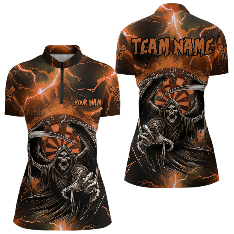 Blisscorners Personalized Orange Grim Reaper Custom Thunder Lightning Men Dart Shirts, 3D Darts Team Jerseys