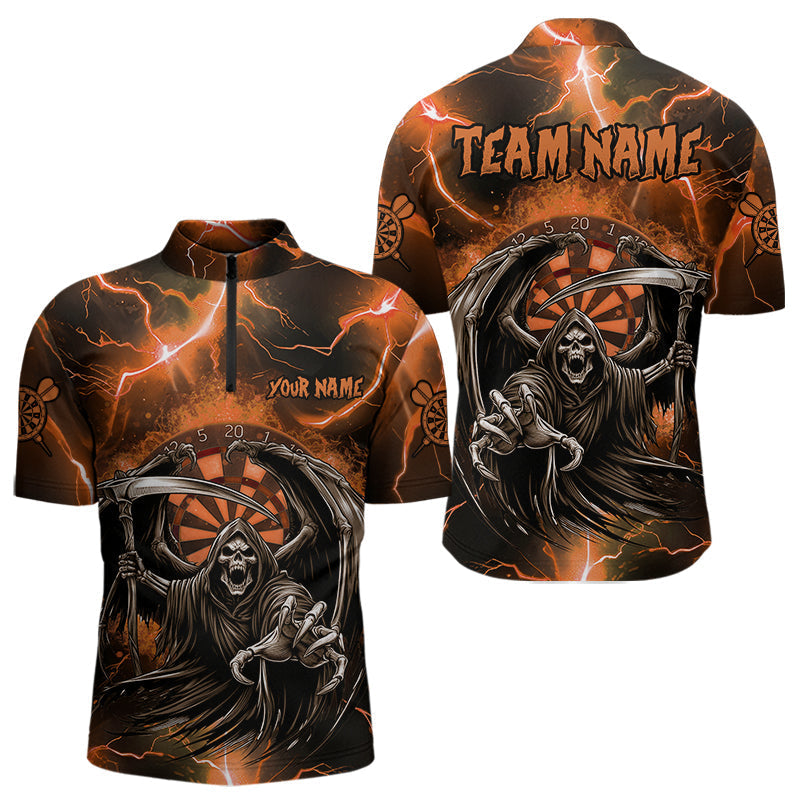 Blisscorners Personalized Orange Grim Reaper Custom Thunder Lightning Men Dart Shirts, 3D Darts Team Jerseys