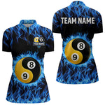 Blisscorners Personalized Blue Flaming Ying And Yang 8&9 Ball Billiard Shirt For Men Custom Billiard Jerseys