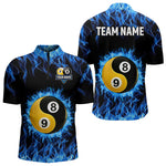 Blisscorners Personalized Blue Flaming Ying And Yang 8&9 Ball Billiard Shirt For Men Custom Billiard Jerseys