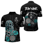 Blisscorners Personalized Funny Turquoise Skull Roses Darts Shirt For Men Custom Darts Team Jersey, Dart Outfit