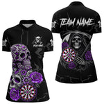 Blisscorners Personalized Funny Purple Skull Roses Darts Shirt For Men Custom Darts Team Jersey, Darts Outfit
