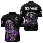 Blisscorners Personalized Funny Purple Skull Roses Darts Shirt For Men Custom Darts Team Jersey, Darts Outfit