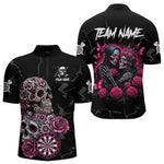 Blisscorners Personalized Pink Skull Roses Gothic Romance Darts Shirt For Men, Dart Jersey Outfit, Dart Gifts