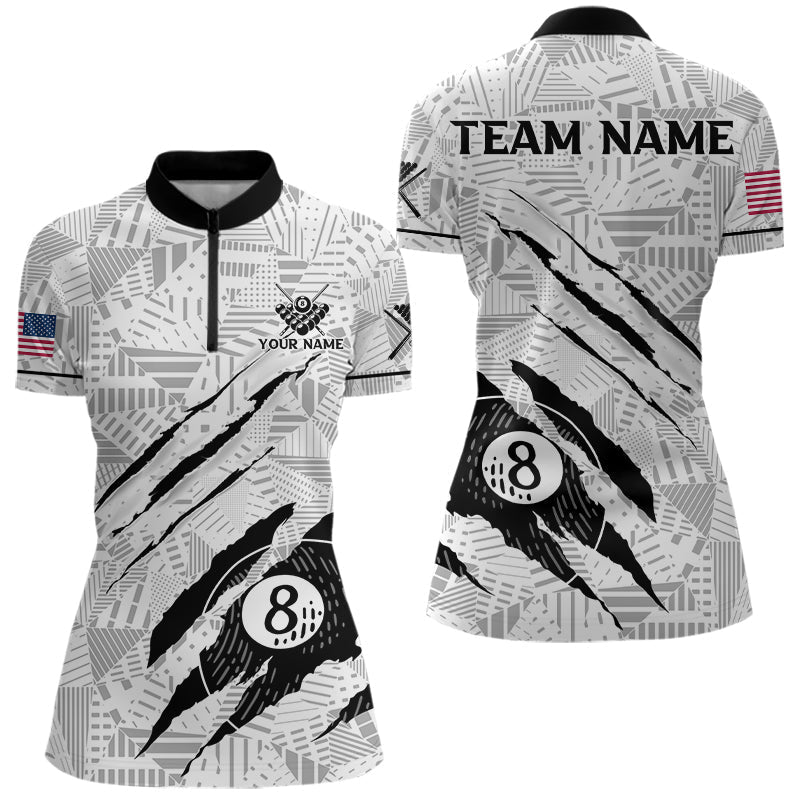 Blisscorners Personalized Funny Scratch 8 Ball Pool Billiard Polo, 1/4 Zip For Men Custom Team Billiard Jersey MT1006