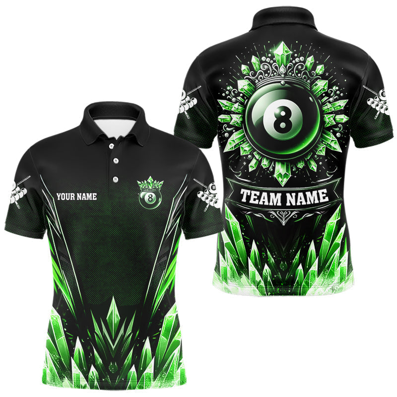 Maxxcorners Personalized Green Icy 8 Ball Pool Crown Billiard Shirt For Men, Billiard Jersey Polo & 1/4 Zip MT0307