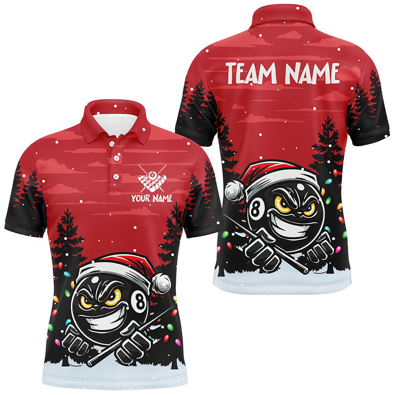 Blisscorners Personalized Red Christmas Santa 8 Ball Pool Billiard Shirts For Men, Funny Xmas Billiard Jerseys