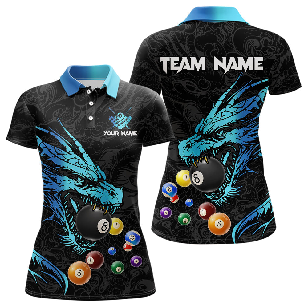 Blisscorners Personalized Black And Blue Dragon Billiard Balls Pool Shirts For Men, Billiard League Team Jersey