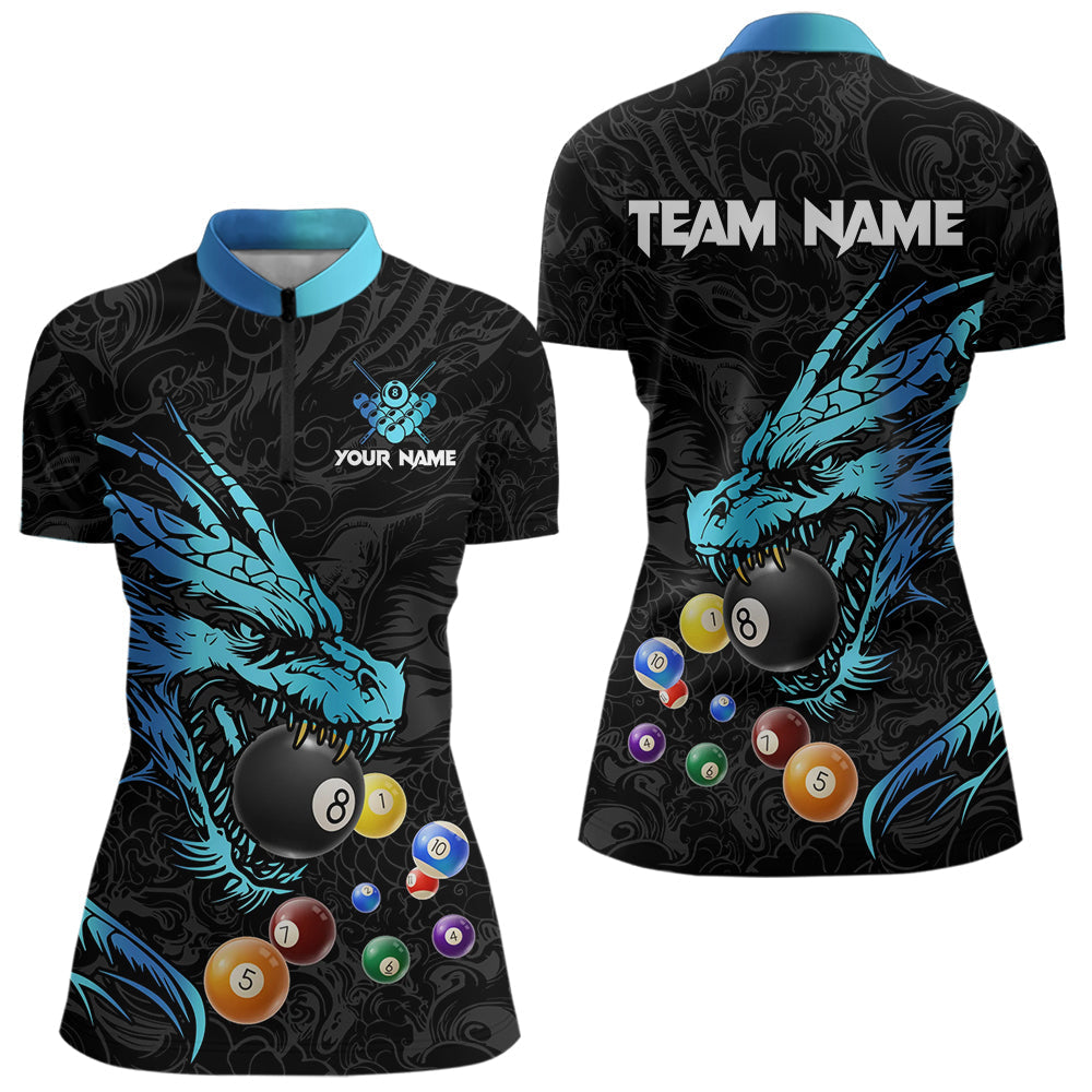 Blisscorners Personalized Black And Blue Dragon Billiard Balls Pool Shirts For Men, Billiard League Team Jersey