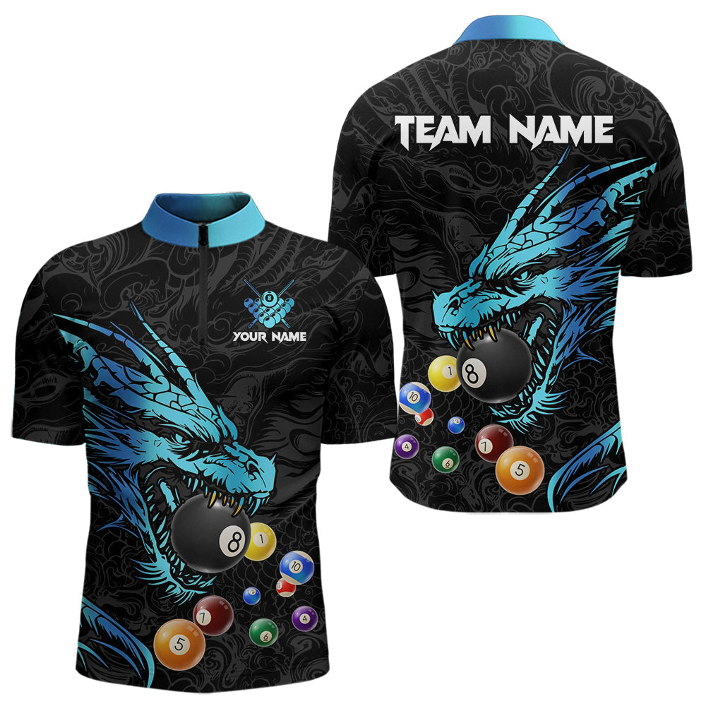 Blisscorners Personalized Black And Blue Dragon Billiard Balls Pool Shirts For Men, Billiard League Team Jersey