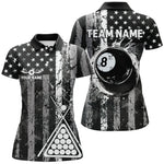 Blisscorners Custom Black Grunge US Flag Patriotic Billiard Shirt For Women Retro 8 Ball Pool Billiard Team Jersey