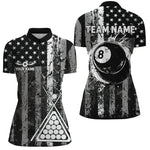 Blisscorners Custom Black Grunge US Flag Patriotic Billiard Shirt For Women Retro 8 Ball Pool Billiard Team Jersey