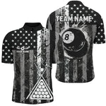 Blisscorners Custom Black Grunge US Flag Patriotic Billiard Shirt For Men Retro 8 Ball Pool Billiard Team Jersey