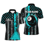 Blisscorners Custom Turquoise Grunge US Flag Patriotic Billiard Shirt For Men Retro 8 Ball Pool Billiard Jersey