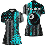 Blisscorners Custom Turquoise Grunge US Flag Patriotic Billiard Shirt For Women Retro 8 Ball Pool Billiard Jersey