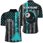 Blisscorners Custom Turquoise Grunge US Flag Patriotic Billiard Shirt For Men Retro 8 Ball Pool Billiard Jersey
