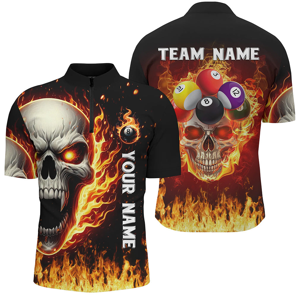 Blisscorners Fire Flame Skull Billiard Balls Custom 3D Printed Men Billiard Shirts Team League Billiard Jerseys