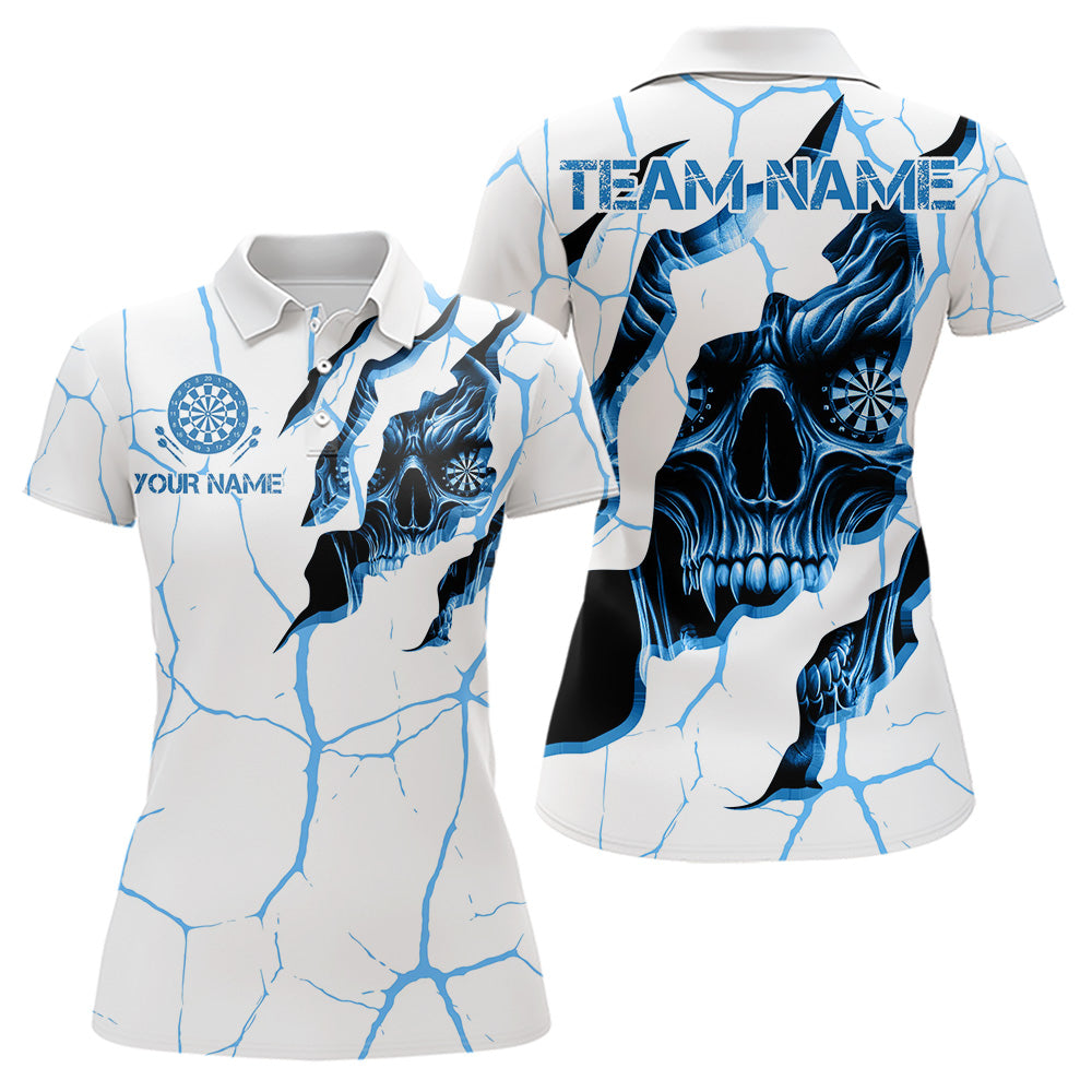 Blisscorners Personalized Skull White Blue Grunge Darts Polo & Quarter-Zip For Men Custom Dart Team Jerseys Lm0803