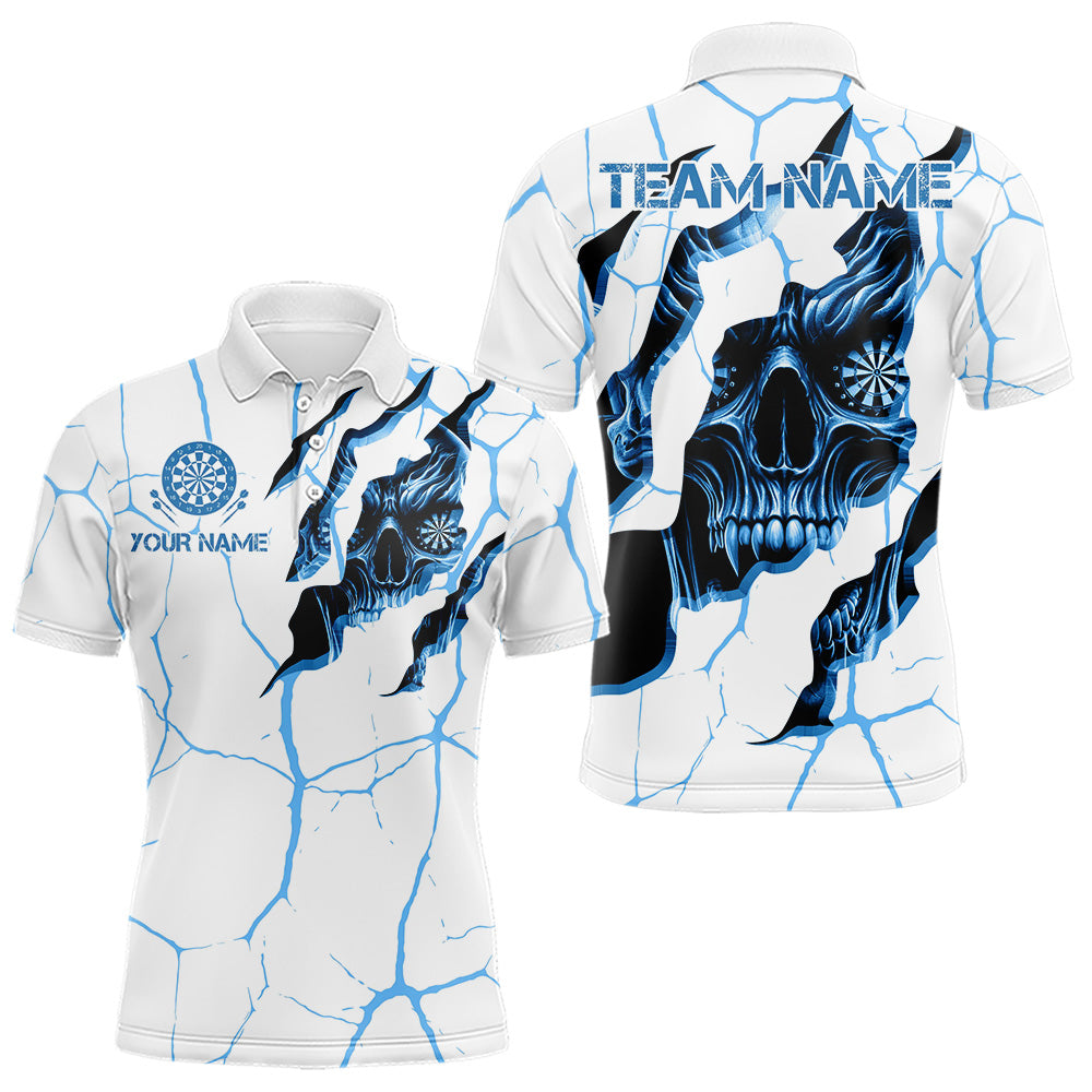 Blisscorners Personalized Skull White Blue Grunge Darts Polo & Quarter-Zip For Men Custom Dart Team Jerseys Lm0803