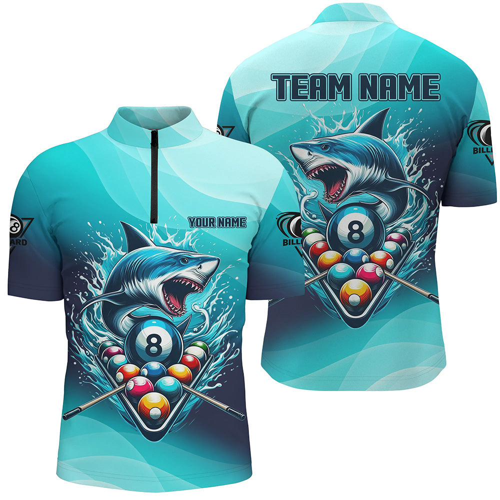 Blisscorners Personalized Blue Pool Ball Shark Billiard Shirts For Men Custom Team League Billiard Jersey