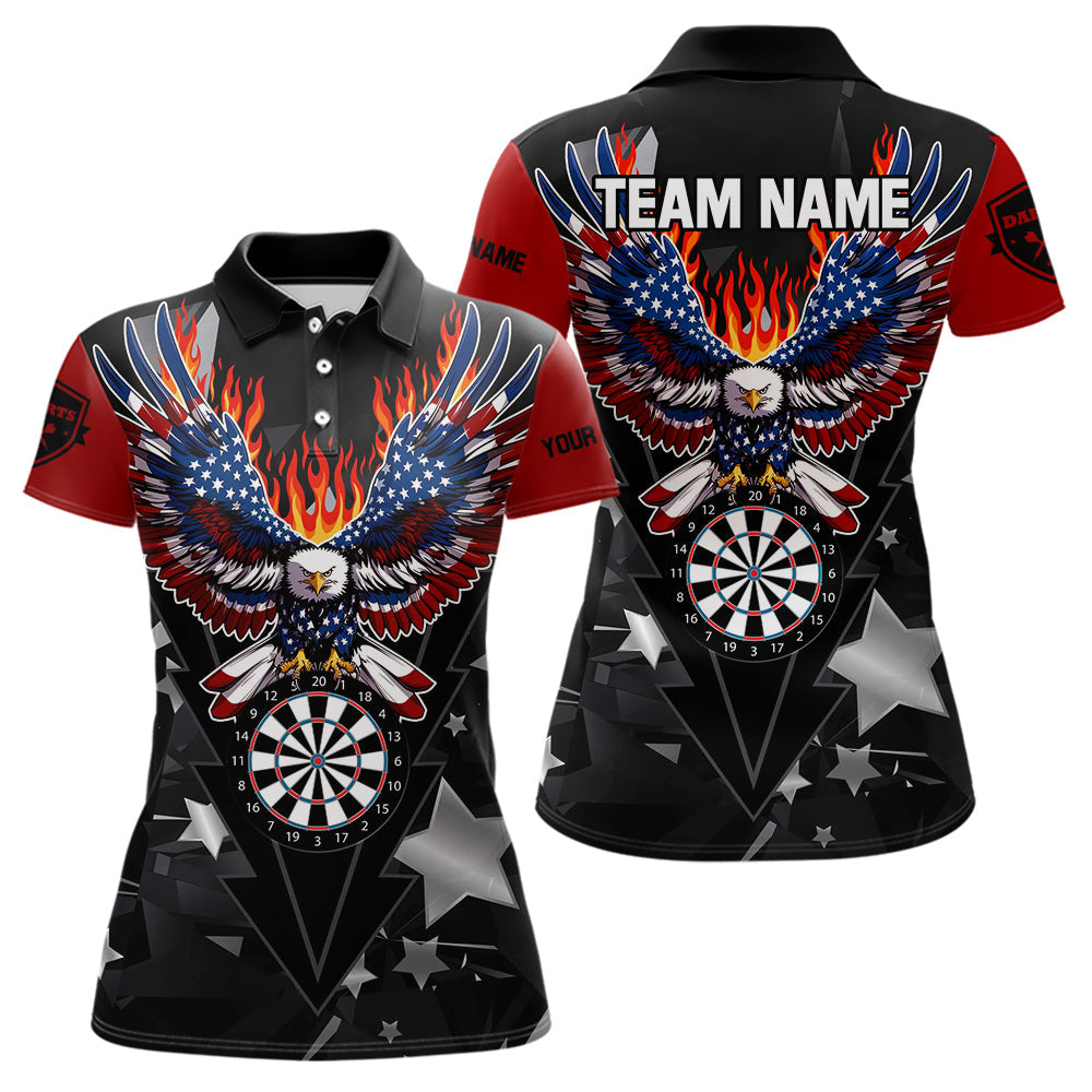 Blisscorners Personalized Fire American Flag Eagle Darts Shirts For Men Custom Pride Patriotic Dart Jerseys