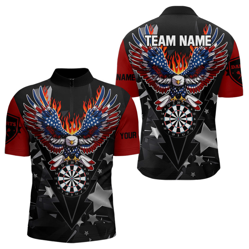 Blisscorners Personalized Fire American Flag Eagle Darts Shirts For Men Custom Pride Patriotic Dart Jerseys