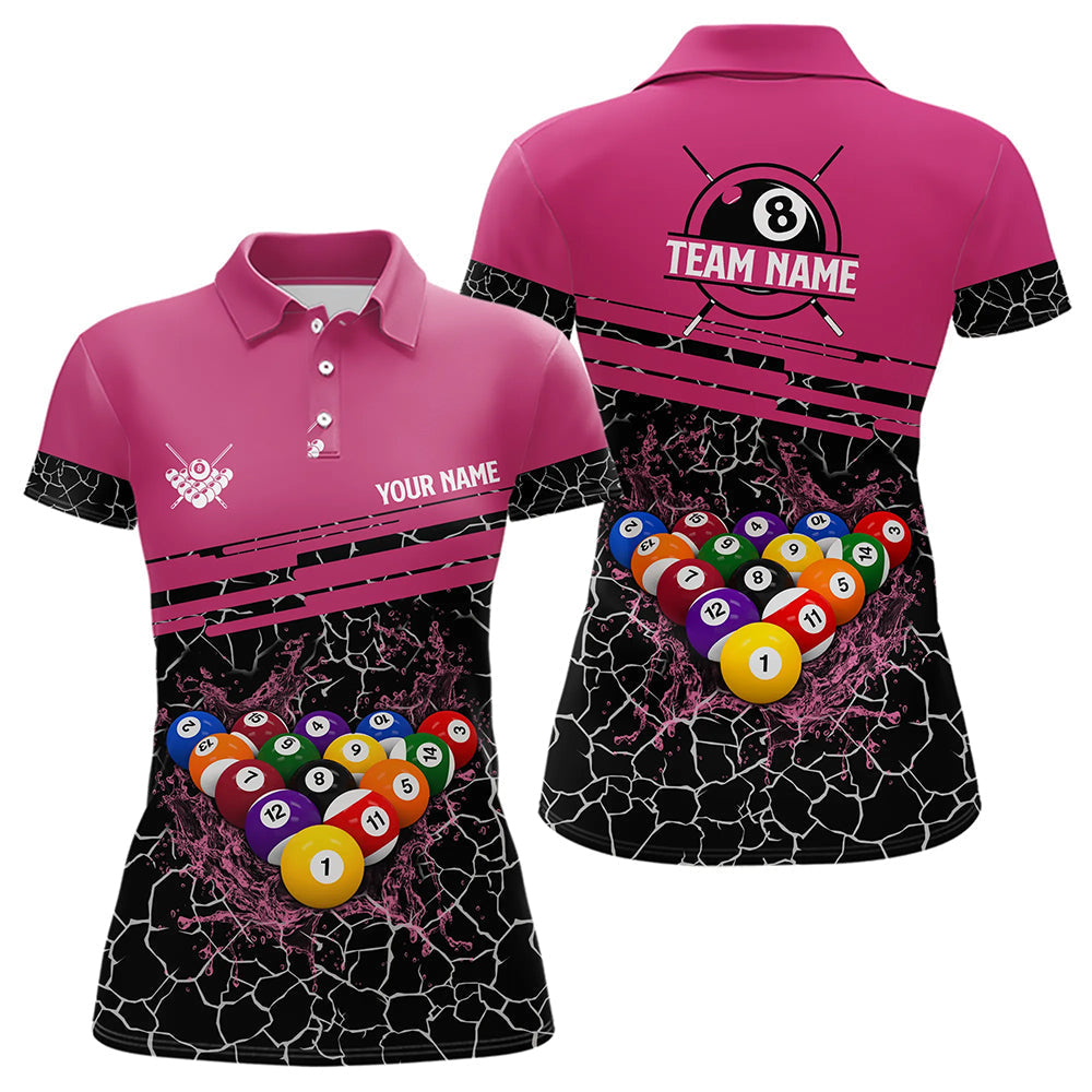 Blisscorners Personalized Pink Pool Balls Crack Pattern Men Billiard Shirts Custom Billiard Jerseys For Team
