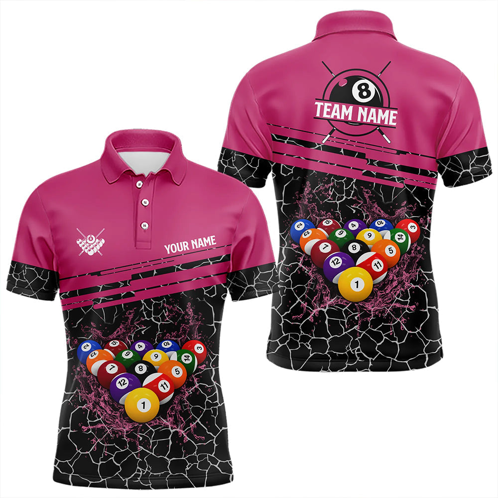Blisscorners Personalized Pink Pool Balls Crack Pattern Men Billiard Shirts Custom Billiard Jerseys For Team