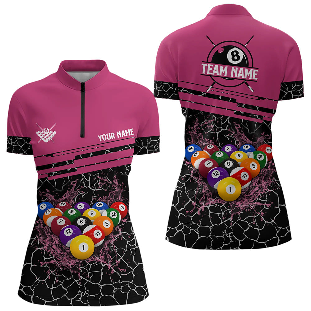 Blisscorners Personalized Pink Pool Balls Crack Pattern Men Billiard Shirts Custom Billiard Jerseys For Team