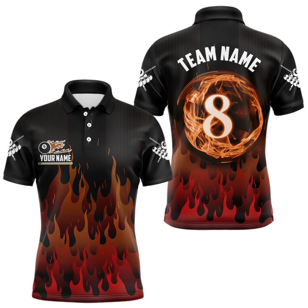 Blisscorners Red And Orange Flaming 8 Ball Pool Men Billiard Polo & 1/4 Zip Custom Pool Team Player Jersey LM2206
