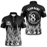 Blisscorners Black And Grey Flaming 8 Ball Pool Men Billiard Polo & 1/4 Zip Custom Pool Team Player Jersey LM2206