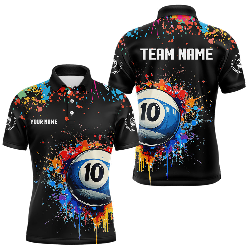 Blisscorners Funny 10 Ball Pool Colorful Paint Splash Custom Billiard Shirt For Men, Billiard Team Jerseys MT1007
