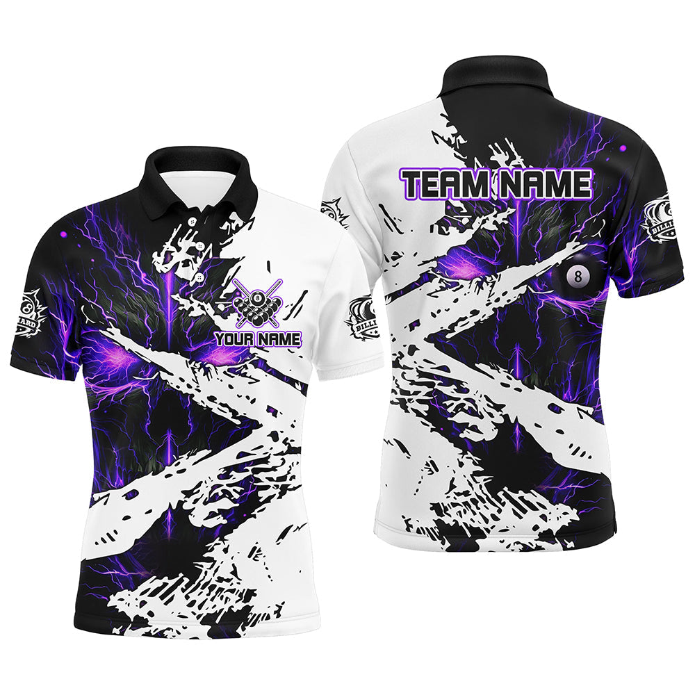Blisscorners Personalized Lightning Skull Billiard Shirts For Men Custom Billiard Jerseys Grunge Style |Purple