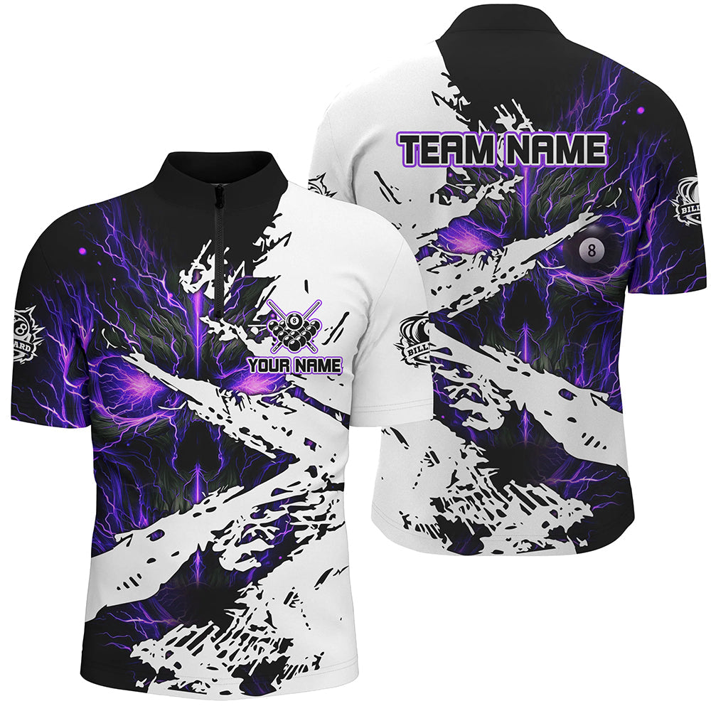 Blisscorners Personalized Lightning Skull Billiard Shirts For Men Custom Billiard Jerseys Grunge Style |Purple