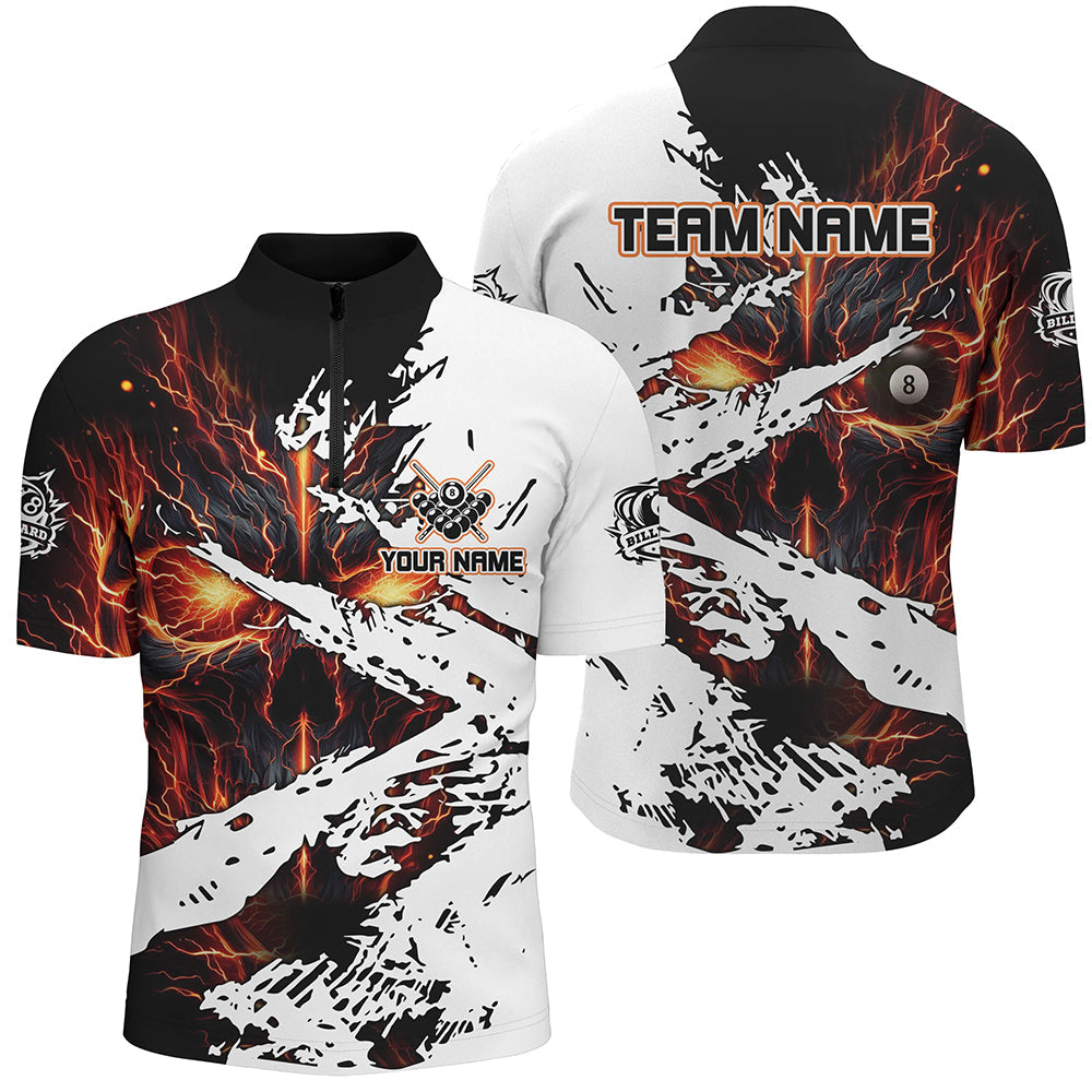 Blisscorners Personalized Lightning Skull Billiard Shirts For Men Custom Billiard Jerseys Grunge Style |Orange