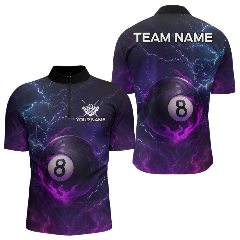 Blisscorners Personalized 3D Purple Billiard Jerseys For Men, Lightning 8 Ball Pool Billiard Team Shirts
