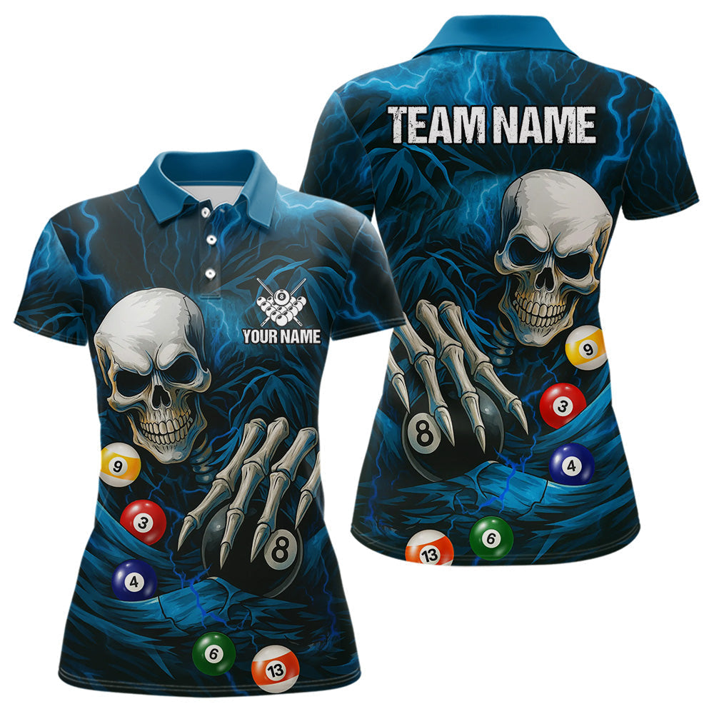 Blisscorners Personalized Blue Funny Skeleton Pool Balls Billiard Shirt For Men, Skull Billiard Team Jerseys LM1307