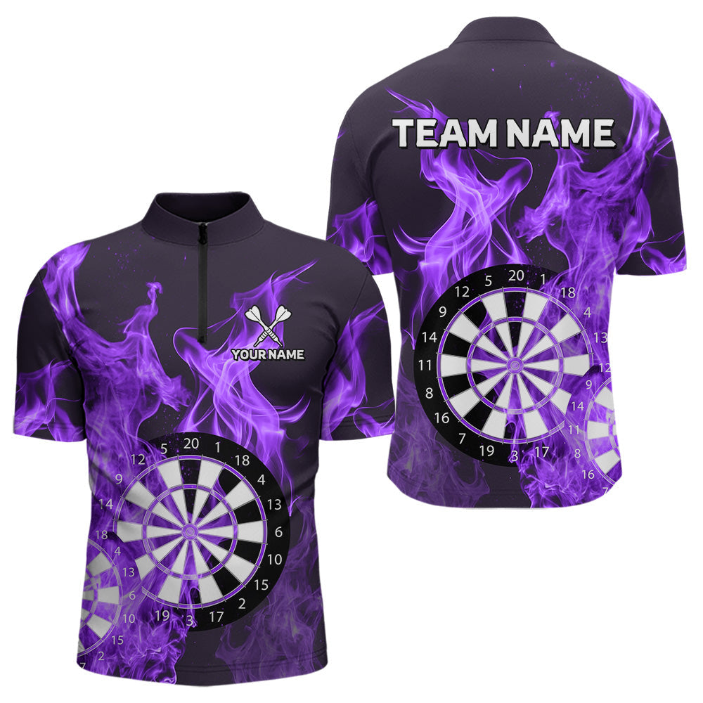 Blisscorners Purple Flaming Dartboard Darts Polo & Quarter Zip Custom Dart Shirts For Men Team Dart Jerseys MT2306