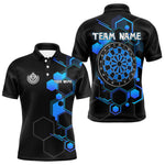 Blisscorners Blue Hexagons Halftone & Dartboard 3D Men's Darts Shirt - Custom Name For Players LM3006