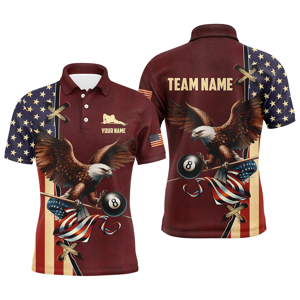 Blisscorners Eagle 8 Ball Pool 3D Billiard Shirts For Men, Patriotic American Flag Billiard Jerseys